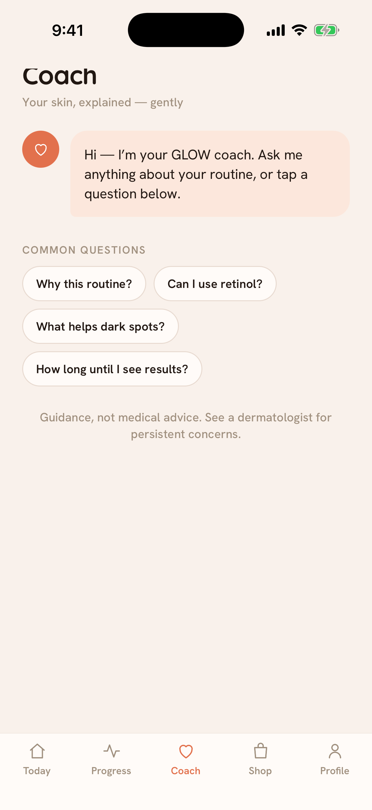 Radia AI skincare coach chat